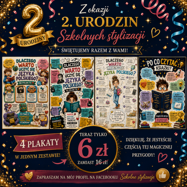 Plakaty urodzinowe - Dlaczego warto czytać książki? Dlaczego warto uczyć się języka polskiego?