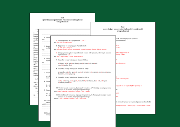 Test ortograficzny sprawdzający znajomość zasad ortograficznych - ORTOGRAFIA - zasady ortograficzne - sprawdzian - karta pracy - klasy 4-8 + ODPOWIEDZI