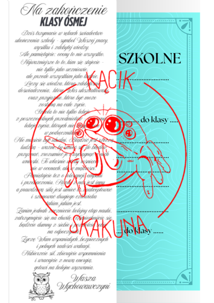 NAKŁADKA na świadectwo - KLASA 8 (PAKIET 2 WERSJI)