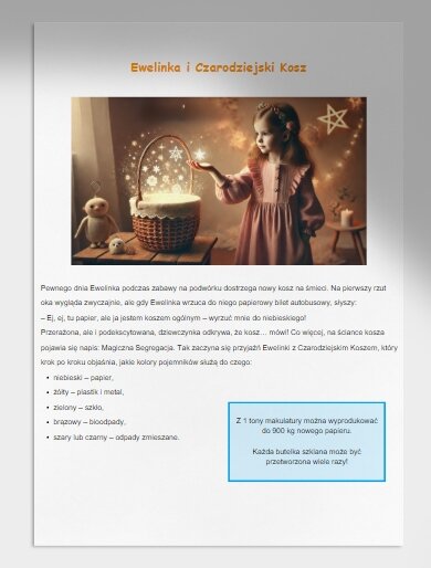 Historie o segregacji odpadów, oszczędzaniu energii. Opowiadania. Wierszyki. Piosenki.