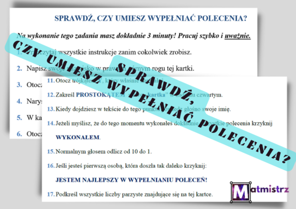 Sprawdź, czy umiesz wypełniać polecania - czytanie ze zrozumieniem