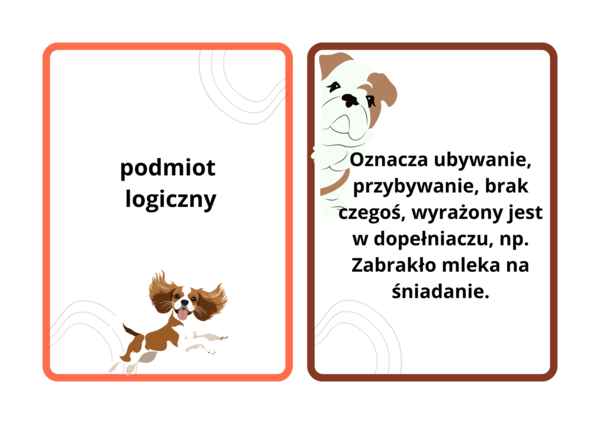 Fiszki, gramatyka, podmioty w zdaniu, 6 fiszek z definicjami, pdf