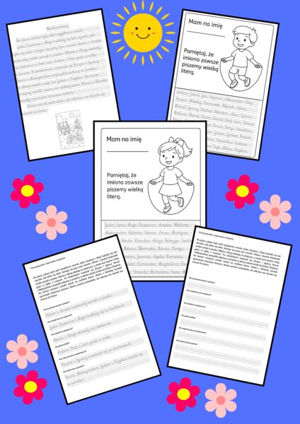 ✨ Wielka litera. Pisownia imion – ćwiczenia (5 stron) Kaligrafia, czytanie ze zrozumieniem, opowiadanie✨