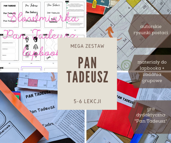 Zestaw "Pan Tadeusz" - lapbook, gra planszowa, autorskie rysunki postaci
