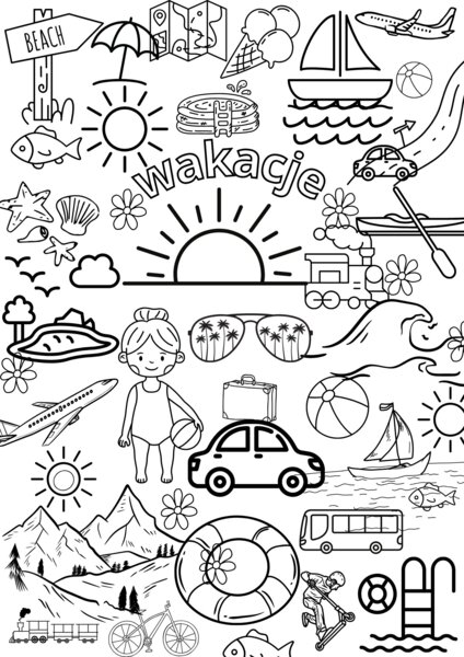 Wakacje, kolorowanka XXL