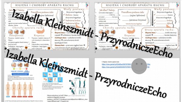 Minizestaw na temat „Higiena i choroby aparatu ruchu” – sketchnotka + karta pracy w power point + gratisowy link do prezentacji multimedialnej niekomercyjnej wykonanej w genial.ly do indywidualnego pobrania i użycia do celów niekomercyjnych. Biologia 7, 