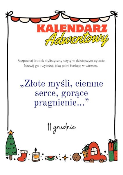 Adwent z literaturą — środek stylistyczny na każdy dzień. Kalendarz adwentowy na lekcje języka polskiego.