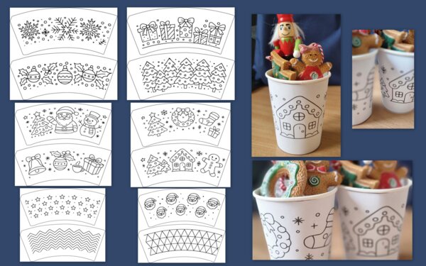 Świąteczne Szablony na Kubki Papierowe 200 ml – 12 Wzorów! | Kolorowanki | PDF do Druku