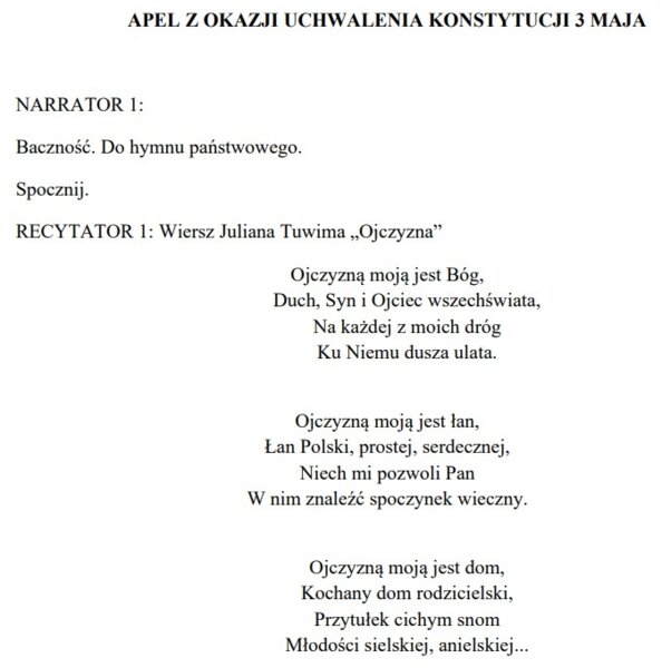 Scenariusz apelu z okazji uchwalena Konstytucji 3 Maja