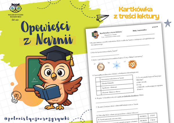 Opowieści z Narnii. Lew, czarownica i stara szafa. Kartkówka z treści lektury. Lektura obowiązkowa