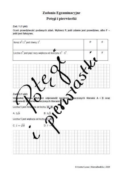 Zadania egzaminacyjne - Potęgi i pierwiastki