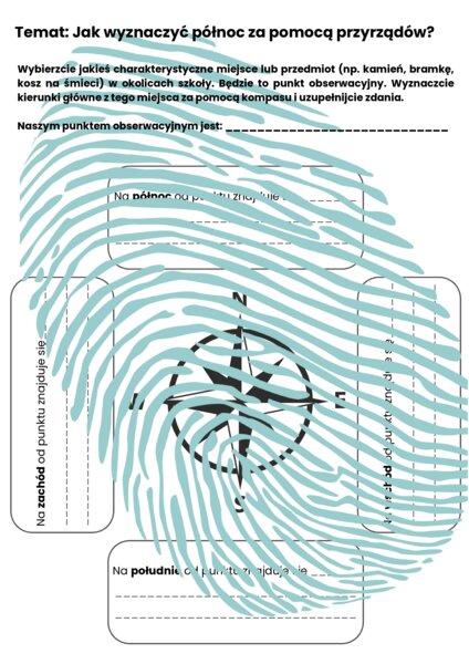 Karta pracy do lekcji terenowej: "Jak wyznaczyć północ za pomocą przyrządów?". Przyroda klasa 4