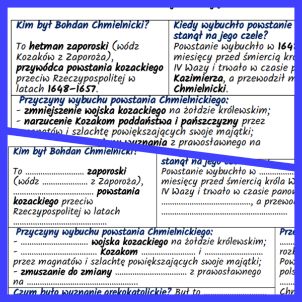 Powstanie kozackie na Ukrainie i wojna z Rosją – notatki i karta pracy