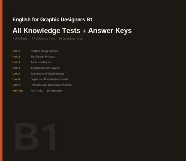 Testy English for Graphic Design - grafika i projektowanie | poziom B1 | 8 testów + klucz odpowiedzi | PDF