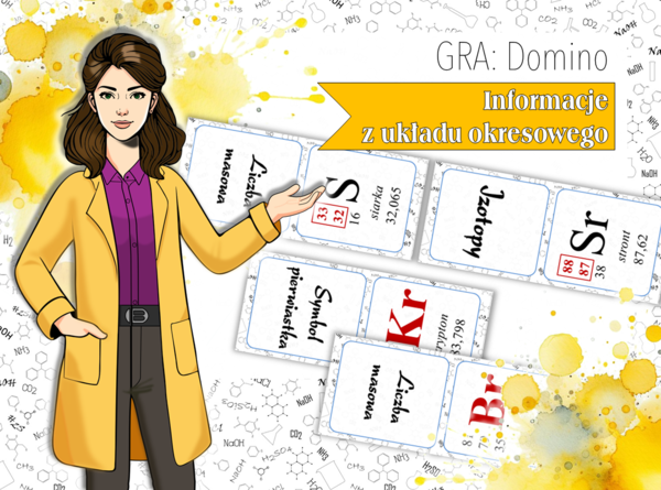 Klasa 7 Chemia. Odczytywanie informacji z układu okresowego. Domino.