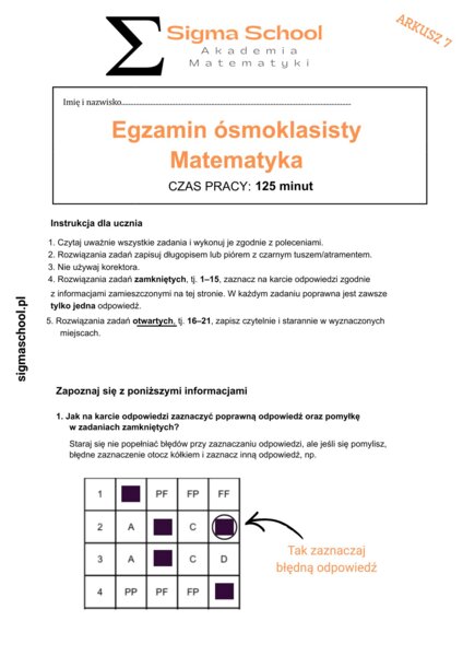 Próbny Arkusz Ósmoklasisty nr 6 – Matematyka 2026 – Zgodny z CKE (+ Odpowiedzi)