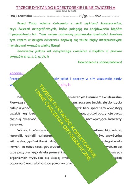 TRZECIE DYKTANDO KOREKTORSKIE I INNE ĆWICZENIA