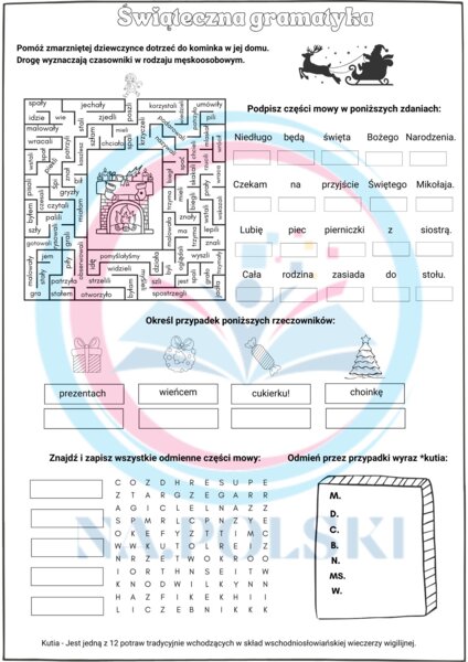 Świąteczna gramatyka - karta pracy dla klas 4-6