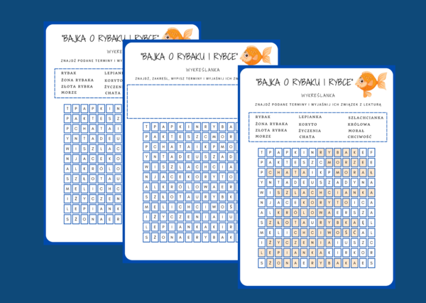 "BAJKA O RYBAKU I RYBCE" - wykreślanka