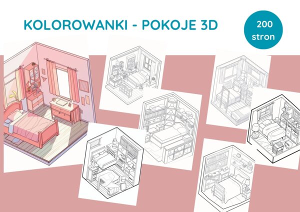 Kolorowanka 3D: Pokoje – 200 stron PDF