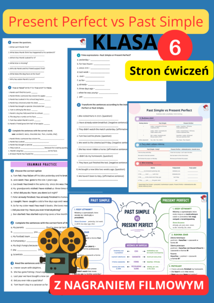 Present Perfect vs Past Simple- Ćwiczenia,  FILM, mapy myśli, teoria , klucz