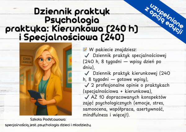 Dziennik praktyk Psychologia praktyka: Kierunkowa (240 h) i Specjalnościowa (240)
