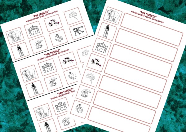 "PAN TADEUSZ" - ikonki - wklejki - karta pracy - lektury 7-8