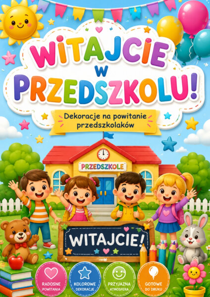 DEKORACJE NA POWITANIE PRZEDSZKOLA – DUŻY ZESTAW DO DRUKU