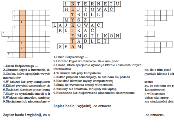 Logogryf dla klasy 2 z hasłem Netykieta