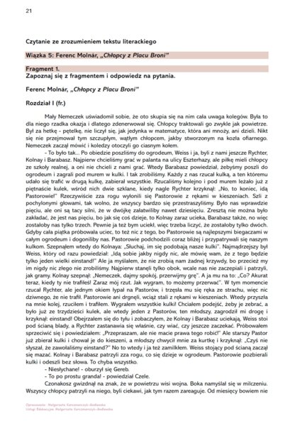 Karta pracy "Chłopcy z Placu Broni" - krytyczne czytanie