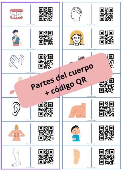 Domino obrazkowe z kodami QR! (Las partes del cuerpo-części ciała)