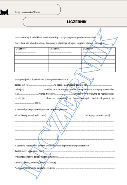Liczebnik kartkówka klasa 4/5