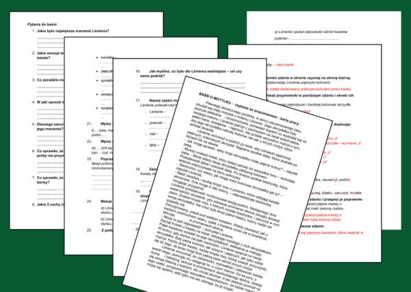 📚📝 BAŚŃ O MOTYLKU – wiosna - CZYTANIE ZE ZROZUMIENIEM – kl. 5-6 + odpowiedzi