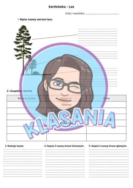 Kartkówka Las- klasa 3