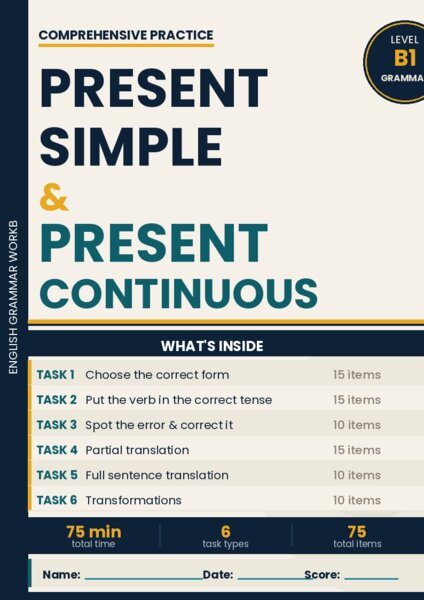 Comprehensive B1 Present Simple & Continuous & stative dynamic verbs