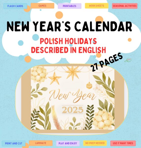 Kalendarz 2025 Polskie święta, wydarzenia i uroczystości opisane w j. angielskim+ miejsce na notataki