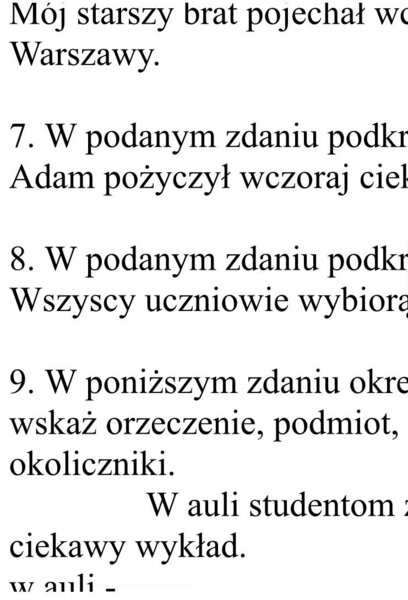 Części zdania - sprawdzian - kl. 6-8