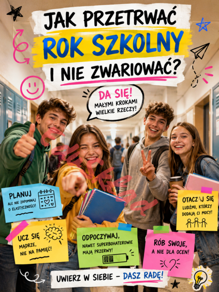 „Jak przetrwać rok szkolny i nie zwariować” – gazetka korytarzowa dla uczniów