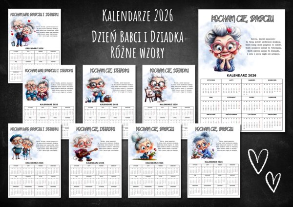 DZIEŃ BABCI I DZIADKA - kalendarz 2026 (33 wzory)