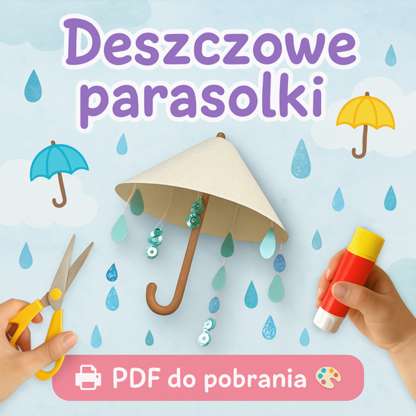 Deszczowe parasolki z papieru, sznurka i patyczków