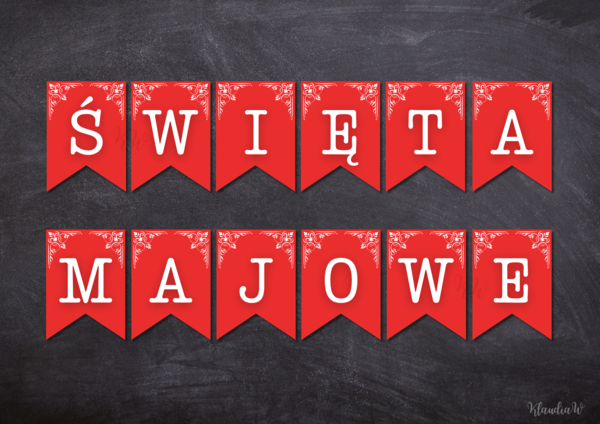 Święta Majowe - girlanda z pełnym alfabetem i cyframi: 1, 2, 3