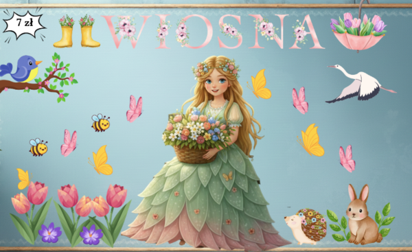 Wiosenna gazetka| Zawiera plakat - Pani WIosna w formacie XXL| Kolorowa i efektowna| Elementy łatwe do wycięcia