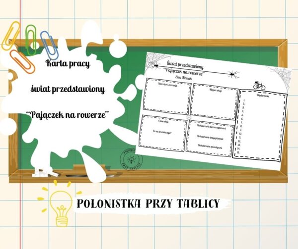 "Pajączek na rowerze" - świat przedstawiony - karta pracy - bez rozwiązań