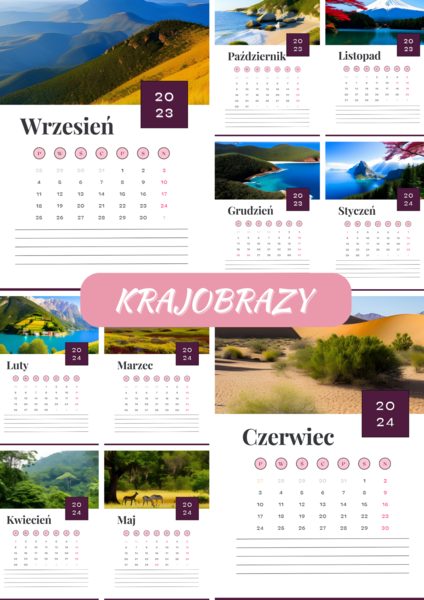 kalendarz na rok szkolny 2023/2024 - krajobrazy