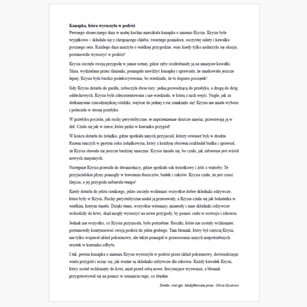 Bajka o przygodach kanapki w układzie pokarmowym