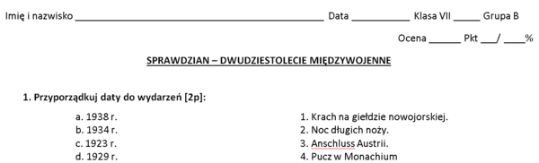 Sprawdzian - świat w dwudziestoleciu międzywojennym