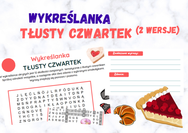 Wykreślanka - tłusty czwartek (2 wersje)