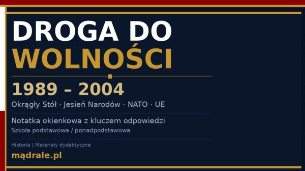 Notatka okienkowa „Droga do wolności 1989–2004” + klucz odpowiedzi