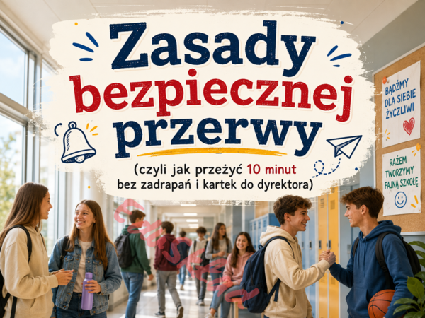 🛎️ Zasady bezpiecznej przerwy – nowoczesna gazetka korytarzowa z humorem