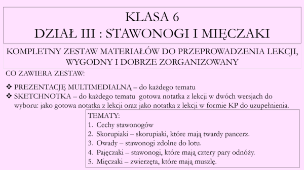 Klasa 6 - Stawonogi i mięczaki - pakiet z działu